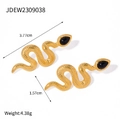 Golden snake-shaped stud earrings with black onyx gemstone and vintage scale texture - S-Shaped Snake Stud Style (JDEW2309038)