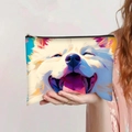 Handheld view of a large canvas makeup bag featuring a colorful Samoyed dog art print - Artistic Portrait Samoyed Style (jiaying0062)
