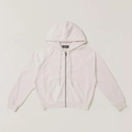 Détail d'un sweat à capuche blanc en coton délavé avec cordon de serrage et fermeture éclair - S / Blanc neige