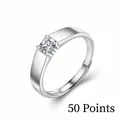 Adjustable 925 sterling silver ring with 0.5ct round moissanite in classic 4-prong setting - Adjustable Open / 0.5 Carat Moissanite