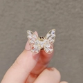 Vue macro d'une broche papillon en acrylique avec monture dorée et cristaux - Style Papillon (061)