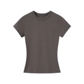 Close-up of charcoal grey slim fit modal t-shirt showing fine knit texture and neckline - Iron Grey