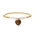 Beaded bracelet with white pearls, gold beads and a heart-shaped tiger eye stone pendant - Yellow Tiger Eye