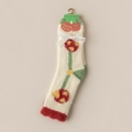 Plush mink velvet crew socks in beige with cherry jacquard and ribbon bow accent - One Size / Creamy White