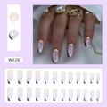 Dettaglio di 24 unghie finte French lilla e bianche con glitter dorati, codice W526 - W526 Stile Francese a Contrasto (Tipo di Colla)