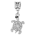 Silver sea turtle charm pendant with sparkling crystals and a bow pattern bail - White Turtle Pendant (#36)