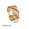 French vintage hollow gold ring with red and white enamel pattern and sizing specs - Red & White Enamel (S-R622-hong)