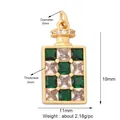 Golden perfume bottle pendant with green micro-pave zircon gemstones for DIY jewelry - Gold Bottle Green White Zircon