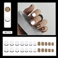 Glittery leopard and star pattern press-on nails set with gradient black french tips - Golden Leopard Style (W779) / 24 Pcs-Glue Type