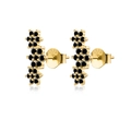 Golden flower earrings with black zircon stones and S925 sterling silver hallmark - 925 Silver / Black Stone