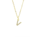 Gold square necklace with cubic zirconia micro-paved letter V pendant on thin chain - Letter V