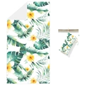 Quick-dry microfiber beach towel with tropical palm leaves and plumeria flower print - Fresh Flowers (Single-sided Print with Cloth Bag)