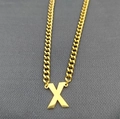 18K gold plated Cuban chain necklace featuring a bold uppercase letter X pendant - Letter X / Gold