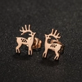 Elegant rose gold reindeer stud earrings with detailed antlers on dark background - Elk / Rose Gold