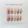 Uñas postizas degradadas rosa y oro rosa con purpurina, pedrería y bordes dorados en 3D - Extra Pequeño (XS) / Estilo Degradado Diamantes de Imitación