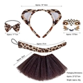 5-piece leopard print costume set with ears headband, bowtie, tail, face stickers and tutu - White Leopard 3-Piece Set + Face Sticker + Leopard Tutu Skirt
