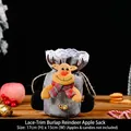 Christmas grey linen drawstring gift bag with 3D reindeer design and lace trim 17x15cm - Lace Trim Burlap Apple Bag Reindeer