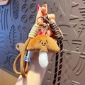 Cute mushroom plush keychain with braided rope strap and metal carabiner clip - Plush Food-Mushroom