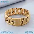 Golden brushed stainless steel Cuban chain necklace, chunky matte finish jewelry, 43mm width - Gold 41cm (KN289061-KJX)