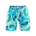 Détail du short de bain pour hommes à séchage rapide avec imprimé palmier bleu et cordon blanc - Garçon 104 / Grande Feuille Bleue