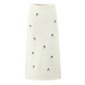 Falda larga de punto crema con elegantes bordados florales verde oscuro sobre blanco - S / Falda