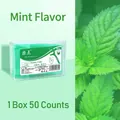 Single box of 50 mint flavored dental floss picks with thin thread and ergonomic handle - 50 Pcs/Box Mint Flavor
