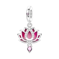 Silver lotus charm with pink glitter enamel and a heart-shaped gemstone drop pendant - 2-Layer Lotus