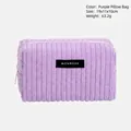 Purple corduroy plush makeup bag with stripe texture and woven label 19x11x10cm - Purple Pillow Bag