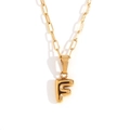 18K gold plated paperclip chain necklace with a mini bubble letter F pendant charm - Gold-F
