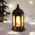 Bronze Christmas lantern with deer silhouette and warm LED light for holiday decor - Hexagonal Bronze Deer