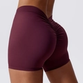 Deep burgundy high-waist scrunch butt yoga shorts for women in stretchy brushed fabric - Dark Wine Red