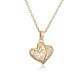 Golden double heart pendant necklace with zircon crystals on a clean white background - Heart Inlaid Pink Zircon / Gold