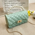 Mint green jelly bag with diamond quilt pattern, pearl handle, and gold chain strap - Light Green (Pearl Handle)