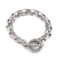 Silver stainless steel double-layered chain bracelet with textured OT toggle closure - Double Layer Square Round Link Style (KB143954-Z)