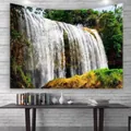 Grande tapisserie murale cascade de forêt pour déco de chambre en paysage naturel vert - Paysage de Cascade Large à Plusieurs Niveaux