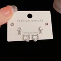 S925 silver earring set with floral, heart fishbone, and pearl cat ring charms - Silver-Cat Eating Fish Set (49#)