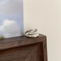Silver adjustable minimalist ring with double-layered wavy lines and sleek finish - Double Ring Streamline Wave Ring (J4172)