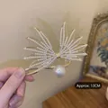 Elegante fermaglio per capelli da 13cm in lega dorata con perle e ali di farfalla - Grande Fermaglio per Capelli Farfalla Perla