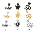 16G titanium steel spider and snake stud earrings set in black gold and silver colors - Style 1 Snake / Black