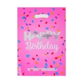 Pink Happy Birthday plastic gift bag with colorful confetti and carrying handle - 012 Pink Confetti Birthday (17*25CM)