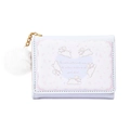 Light blue tri-fold wallet with cute white rabbit print and soft fluffy pompom keychain - Blue