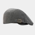 Detail view of heather grey newsboy cap with vintage bronze adjustable side buckle - Adjustable / Dark Gray