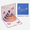 3D butterfly birthday card with three-tier cake pop-up and blue cover 14.7cm - Blue