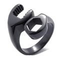 Macro view of black stainless steel wrench ring with industrial mechanical details - US 7 / Black (11103)