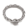 Double-layer stainless steel skull chain bracelet with silver OT toggle clasp closure - Steel Color Double Layer OT Clasp Style (KB143978-Z)