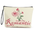 Beauty case in tela bianco crema con stampa rosa e cinturino da polso nero - Stile Con Stampa Di Rose (Stile 1)