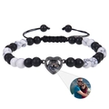 Custom black and white 6mm bead bracelet with heart photo projection pendant - White Turquoise + Matte Stone (WB1039-10)