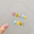 Handmade short press-on nails with colorful macaron cartoon 3D relief designs - Extra Small (XS) / 1483 Short Square Round