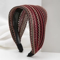 Wide braided headband with red black and beige stripes in a stylish fabric finish - Red Black Beige Stripe