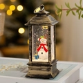 Close-up of vintage Christmas lantern with snowman inside and festive bokeh background - Water-filled / Bronze Snowman